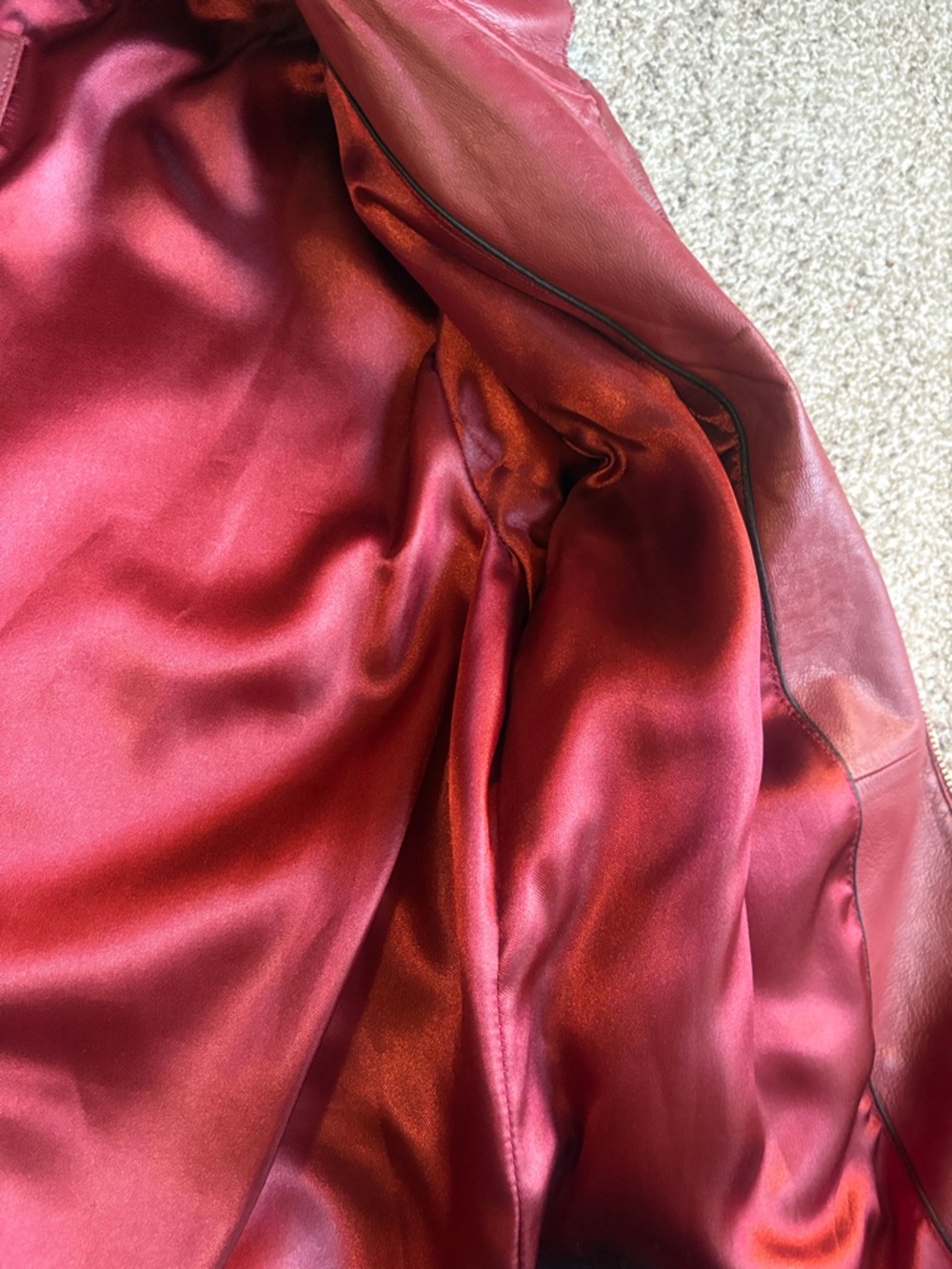 Women’s Burgundy Leather Zip-Front Jacket with Gathered Waist - Picture 6 of 8